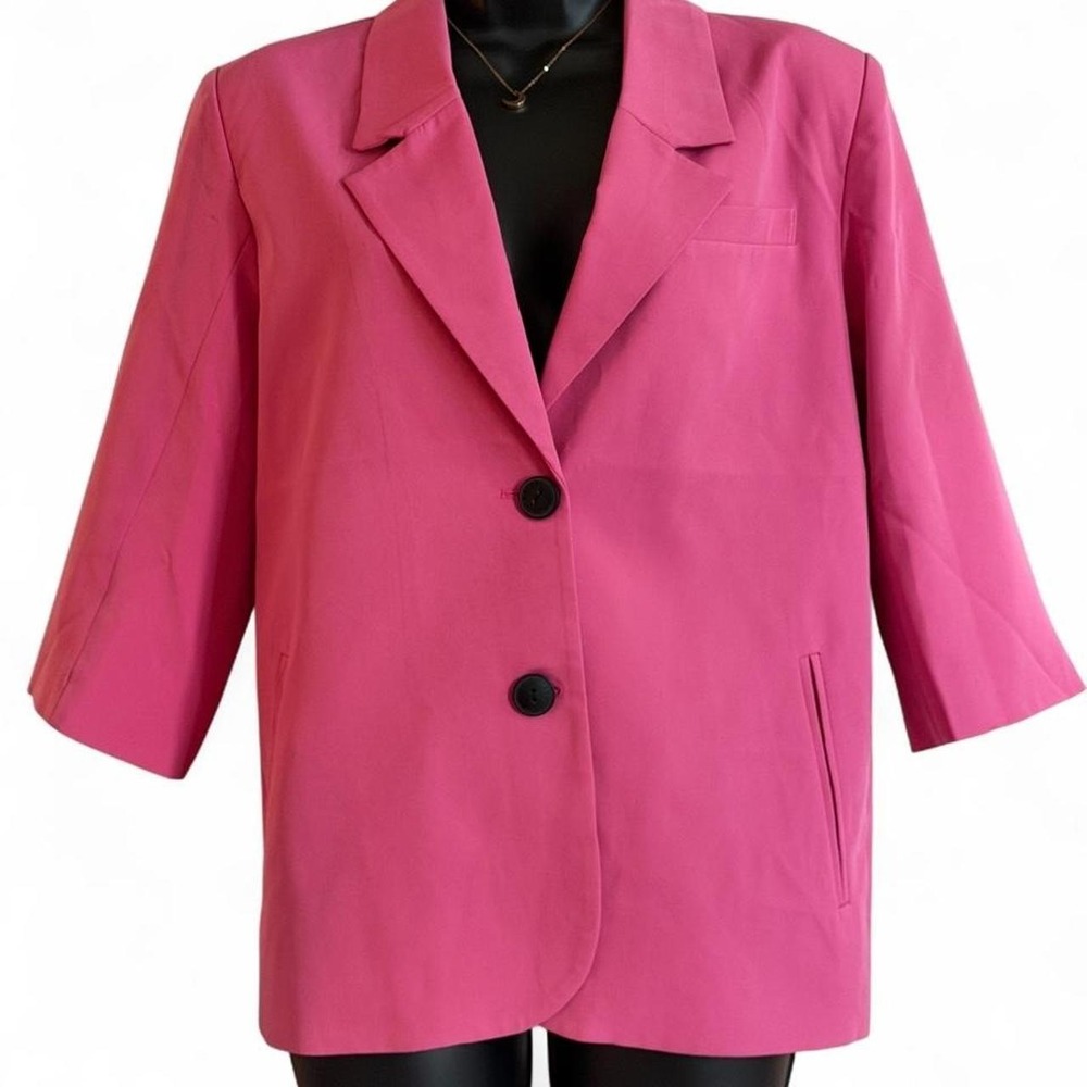 Nozy Fuchsia Pink Oversized Blazer Jacket Two Button Structured Shoulder